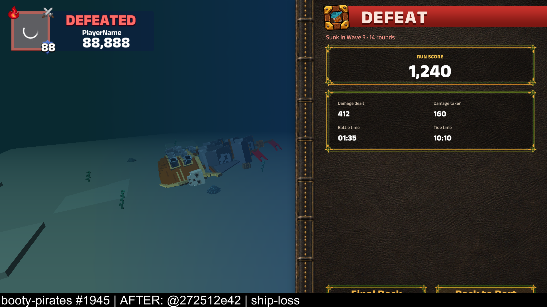 A destroyed ship reaches the seabed